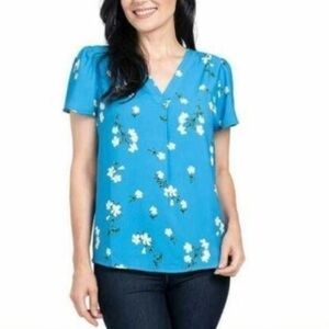 Hilary Radley Blouse Blue with whit flowers woman’s size L